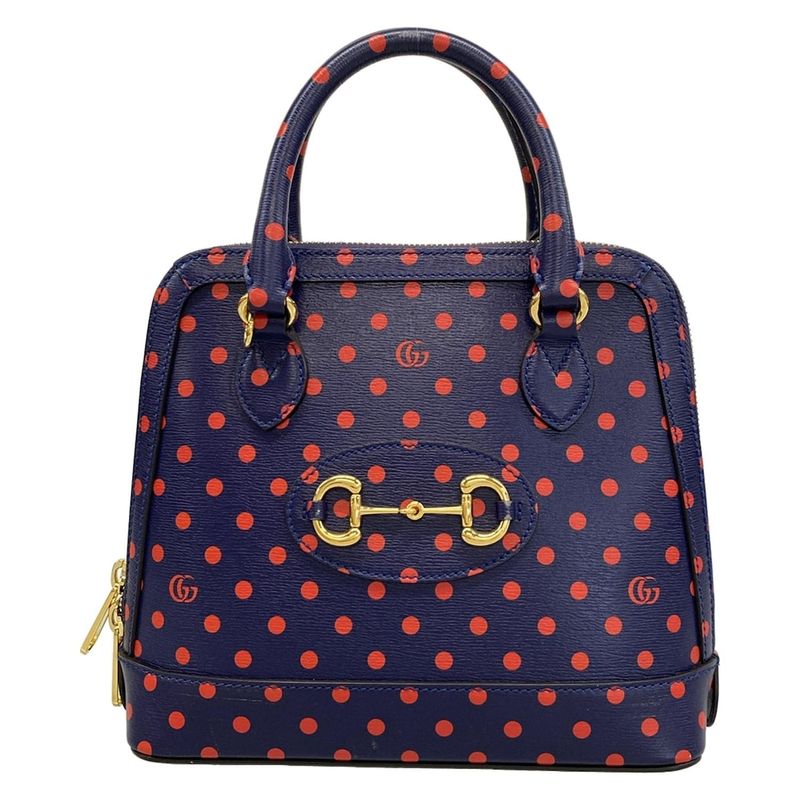 Gucci Handbag Horsebit 1955 Small Top Handle Bag 621220 Navy X Red Dot Pattern