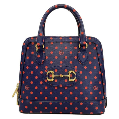 Gucci Handbag Horsebit 1955 Small Top Handle Bag 621220 Navy X Red Dot Pattern