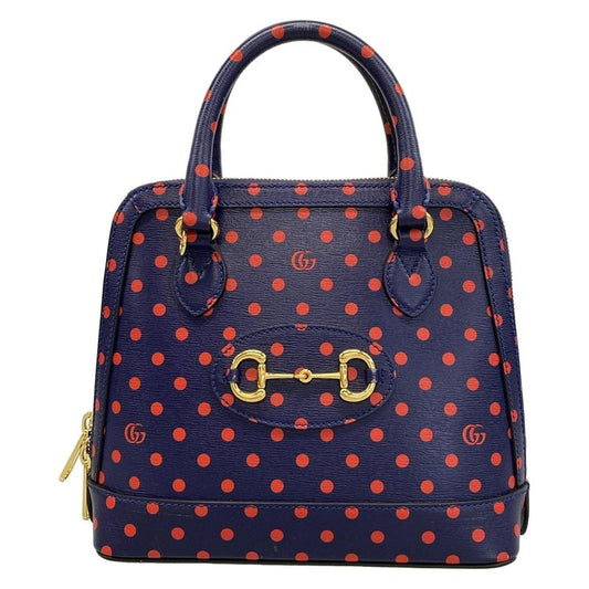 Gucci Handbag Horsebit 1955 Small Top Handle Bag 621220 Navy X Red Dot Pattern
