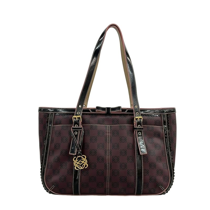 Loewe Tote Bag Anagram Pattern Bordeaux X Black X Multi Ribbon Leather