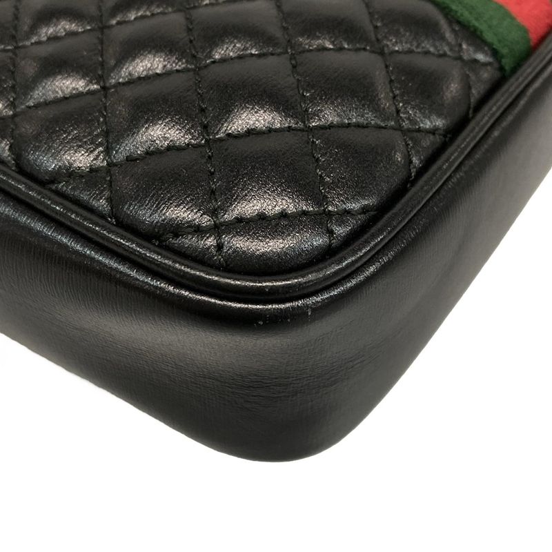 Gucci Shoulder Bag Ggmarmont Sherry 536441 Black X Green X Red Quilted Mini Bag