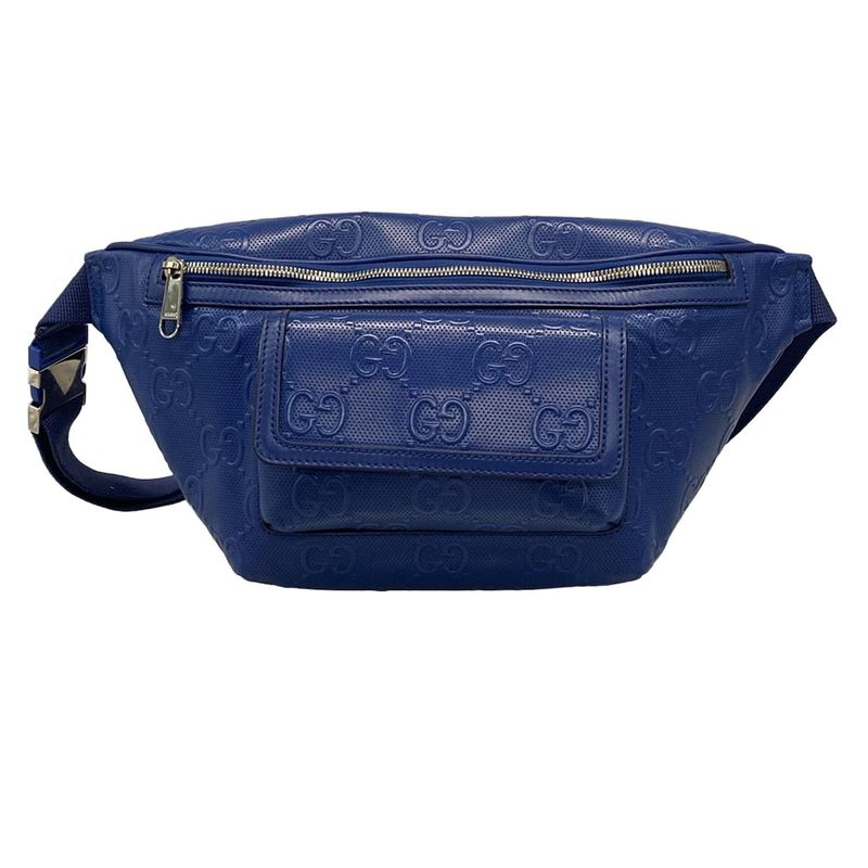 Gucci Waist Pouch GG Embossed Belt Bag 645093 Blue Punching Leather