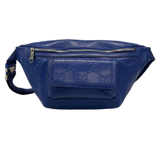 Gucci Waist Pouch GG Embossed Belt Bag 645093 Blue Punching Leather