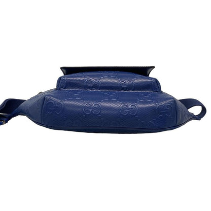 Gucci Waist Pouch GG Embossed Belt Bag 645093 Blue Punching Leather