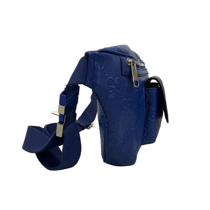Gucci Waist Pouch GG Embossed Belt Bag 645093 Blue Punching Leather