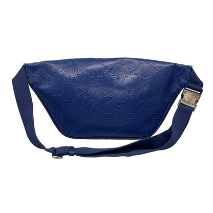 Gucci Waist Pouch GG Embossed Belt Bag 645093 Blue Punching Leather