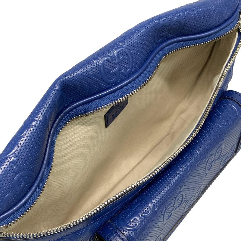 Gucci Waist Pouch GG Embossed Belt Bag 645093 Blue Punching Leather