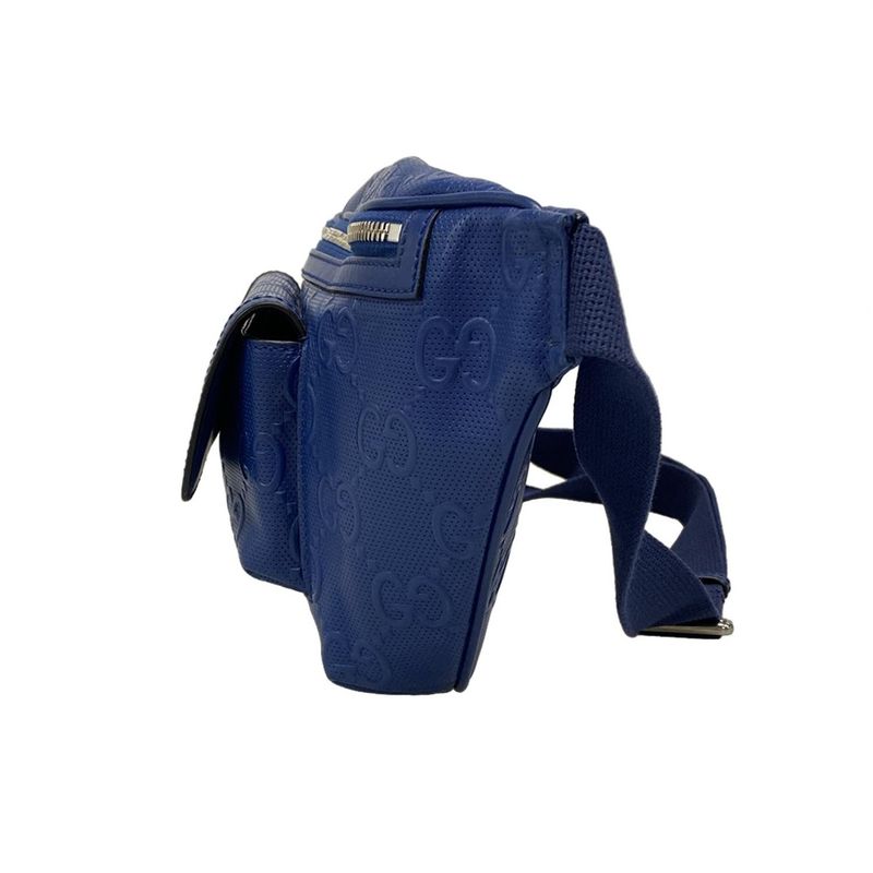 Gucci Waist Pouch GG Embossed Belt Bag 645093 Blue Punching Leather