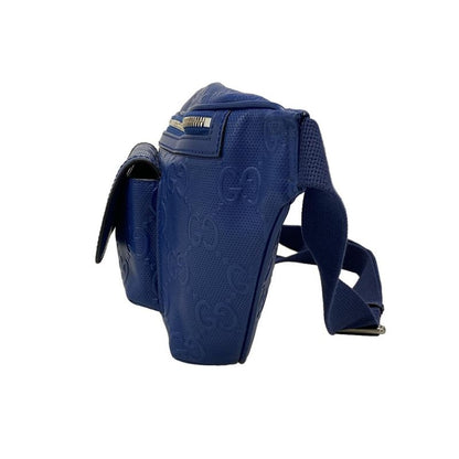Gucci Waist Pouch GG Embossed Belt Bag 645093 Blue Punching Leather