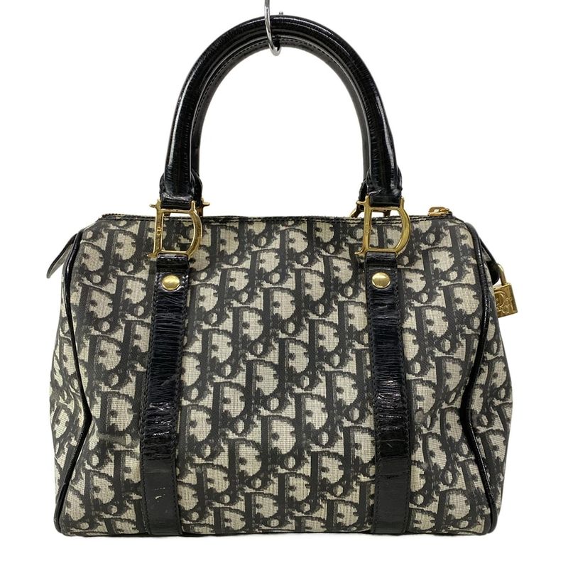 Dior Christian Dior Handbag Trotter Black X Ivory Mini Boston Leather