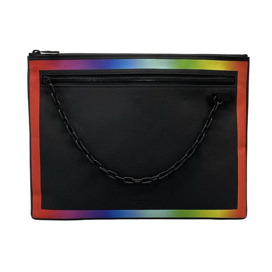 Louis Vuitton Clutch Bag Taiga Rainbow Pochette A4 M30347 Black X Multi Leather