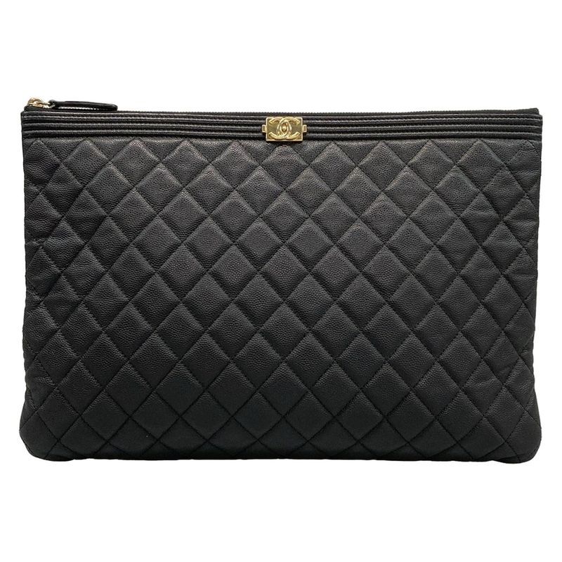 Chanel Clutch Bag Boy Chanel Black Silver Hardware