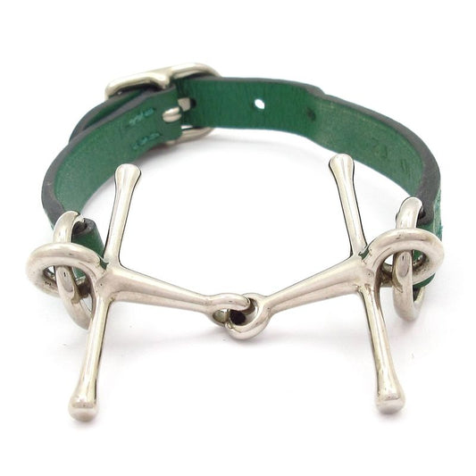 Hermes Bracelet Mall Leather Green X Silver