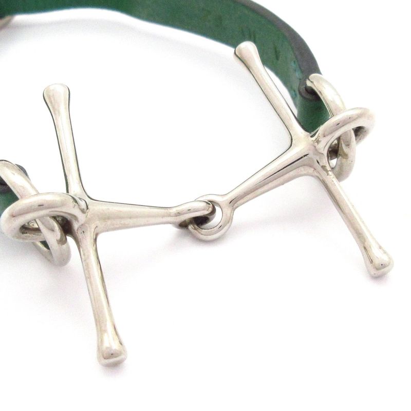Hermes Bracelet Mall Leather Green X Silver