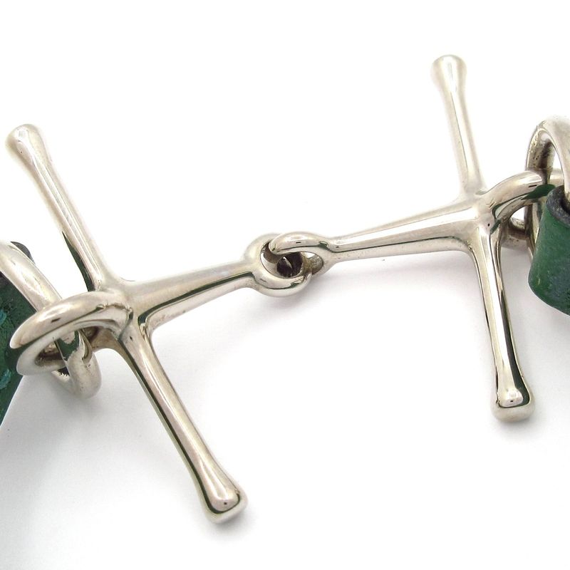 Hermes Bracelet Mall Leather Green X Silver