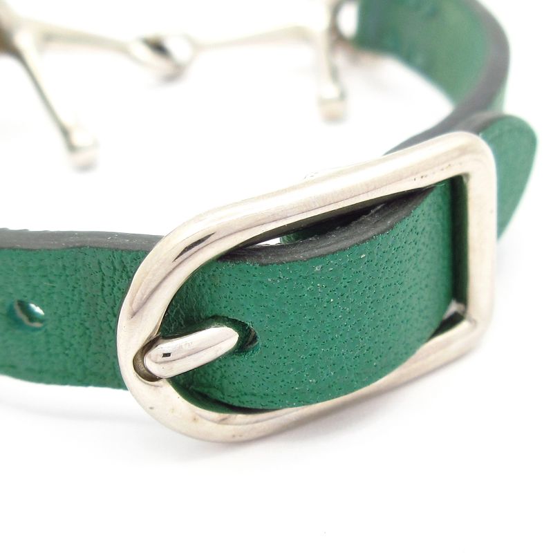 Hermes Bracelet Mall Leather Green X Silver