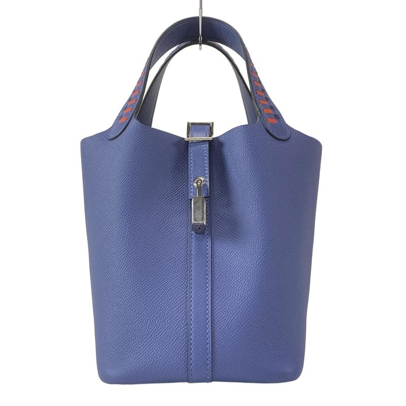 Hermes Handbag Picotan Lock Tresage De Cuir PM Blue Brighton X Capucines X Blue