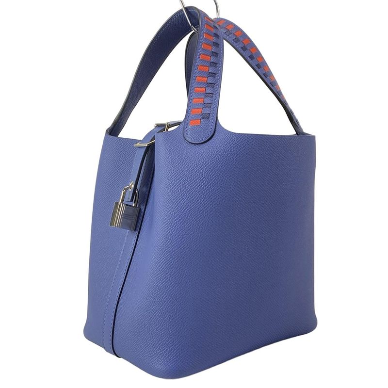 Hermes Handbag Picotan Lock Tresage De Cuir PM Blue Brighton X Capucines X Blue