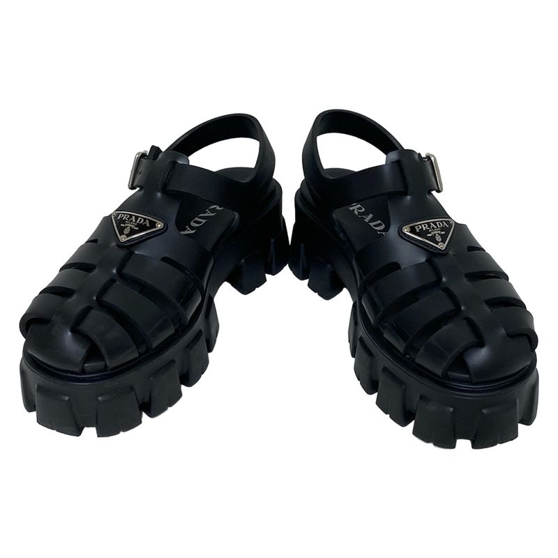 Prada Sandals 36 Women's Monolith Foam Rubber Sandals Black Triangle Logo