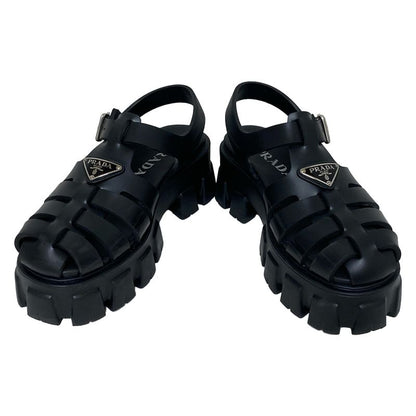 Prada Sandals 36 Women's Monolith Foam Rubber Sandals Black Triangle Logo