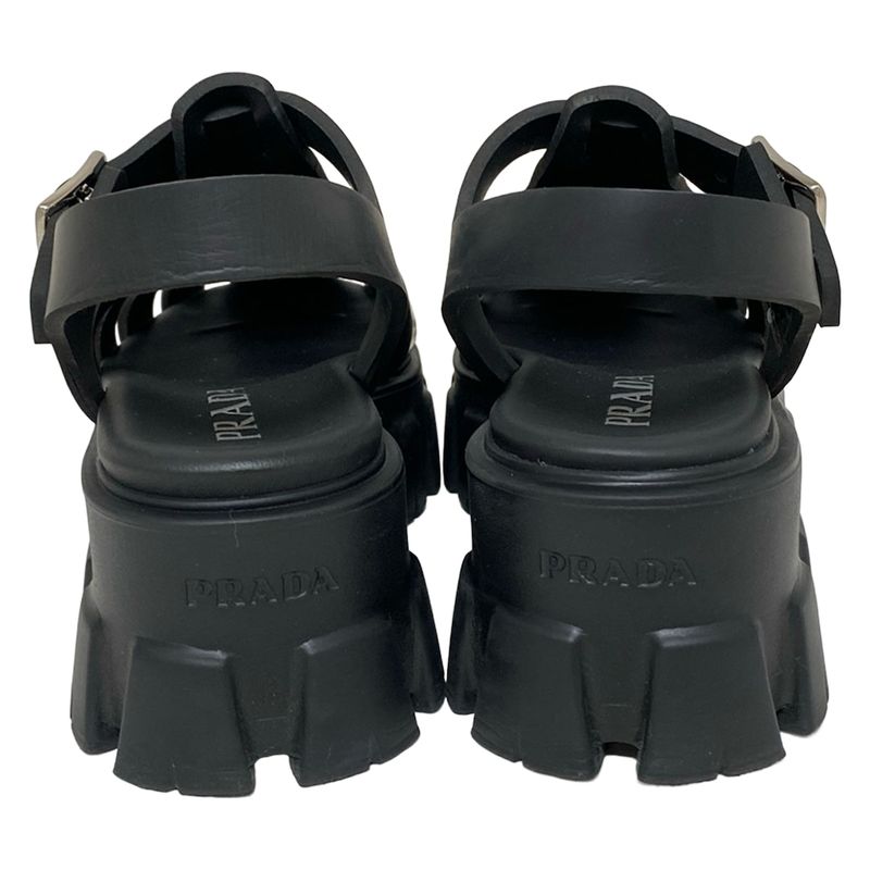 Prada Sandals 36 Women's Monolith Foam Rubber Sandals Black Triangle Logo