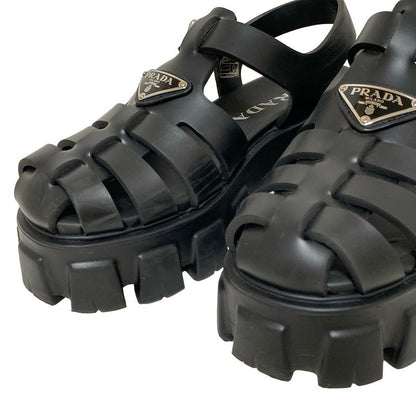 Prada Sandals 36 Women's Monolith Foam Rubber Sandals Black Triangle Logo