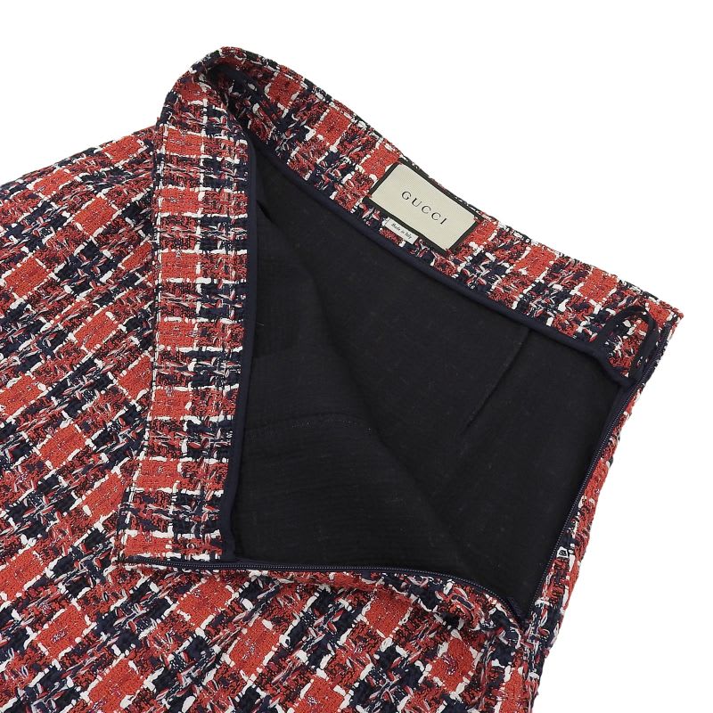 Gucci Cotton Blend Taiga Buttoned Plaid Knee Length Tweed Skirt Multi
