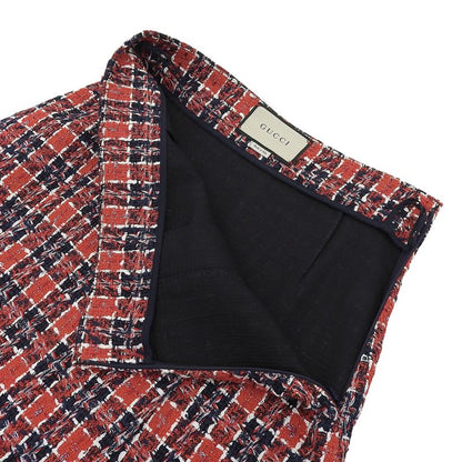 Gucci Cotton Blend Taiga Buttoned Plaid Knee Length Tweed Skirt Multi
