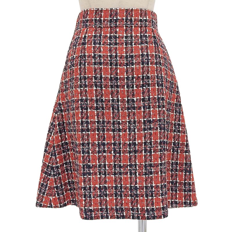 Gucci Cotton Blend Taiga Buttoned Plaid Knee Length Tweed Skirt Multi
