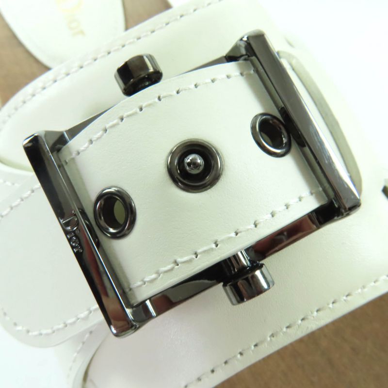 Christian Diorquake Belt Design Leather Slide Sandals White 35 Made In Italy