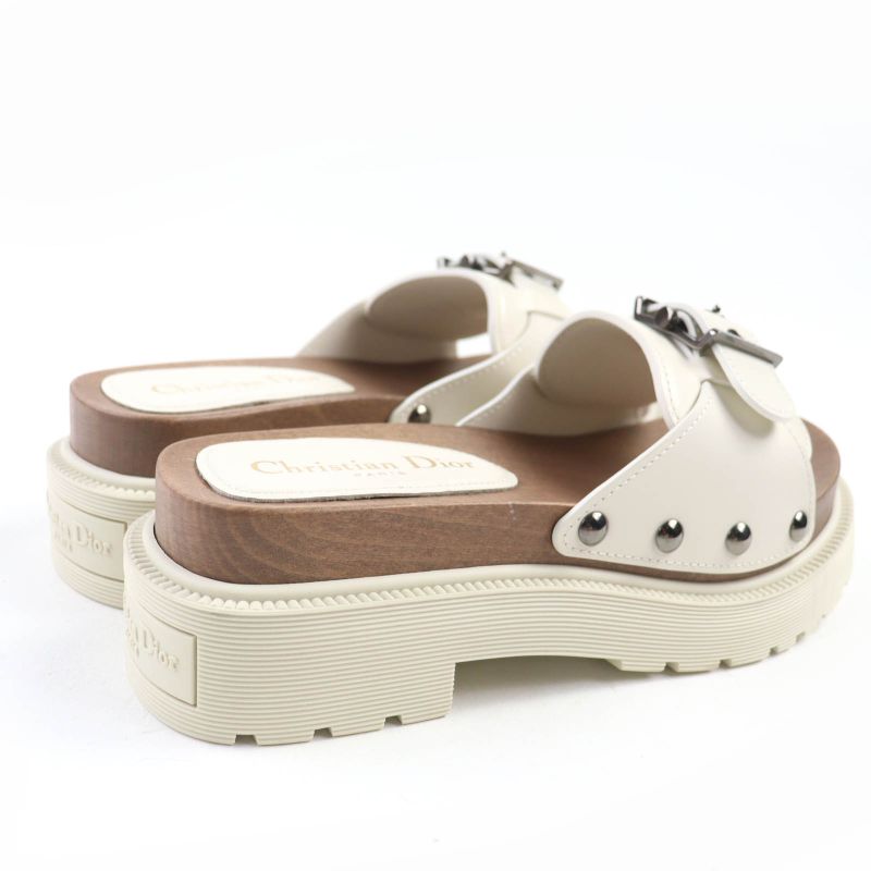 Christian Diorquake Belt Design Leather Slide Sandals White 35 Made In Italy