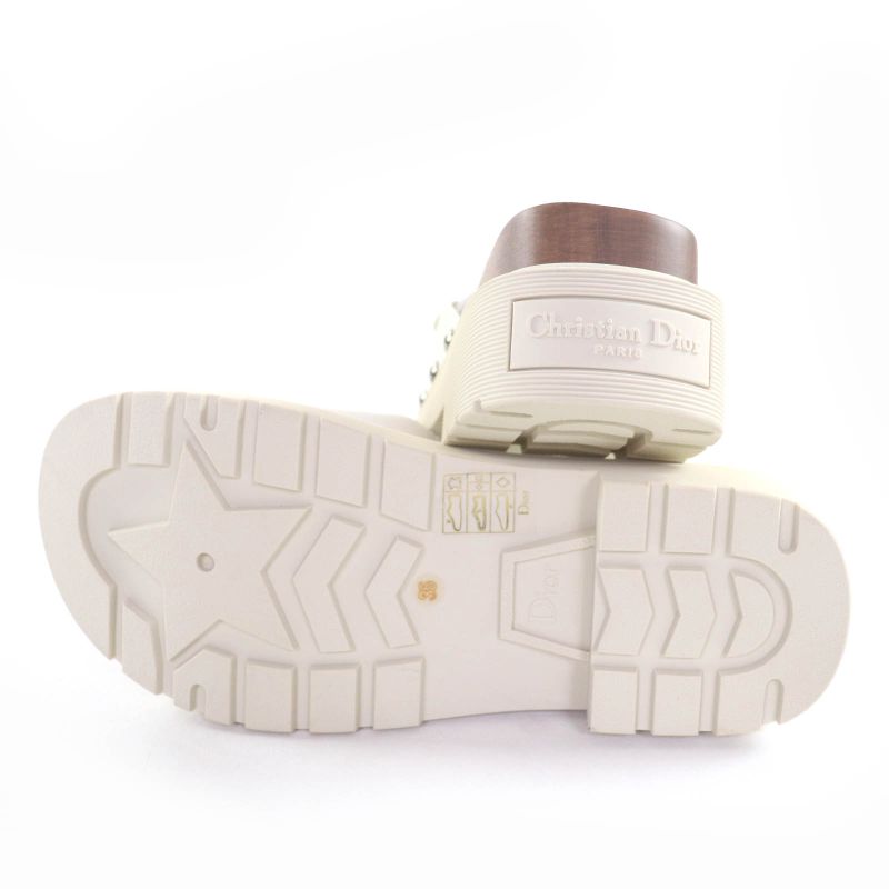 Christian Diorquake Belt Design Leather Slide Sandals White 35 Made In Italy