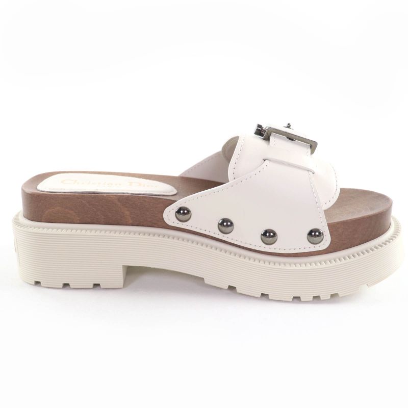 Christian Diorquake Belt Design Leather Slide Sandals White 35 Made In Italy