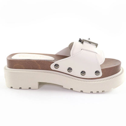 Christian Diorquake Belt Design Leather Slide Sandals White 35 Made In Italy