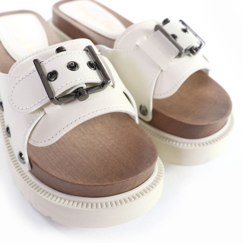 Christian Diorquake Belt Design Leather Slide Sandals White 35 Made In Italy