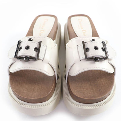 Christian Diorquake Belt Design Leather Slide Sandals White 35 Made In Italy