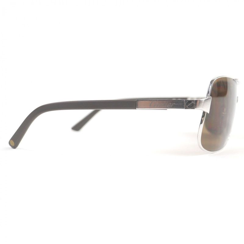 Cartier Santos De Two Bridge Eyewear Sunglasses Silver Brown Lens