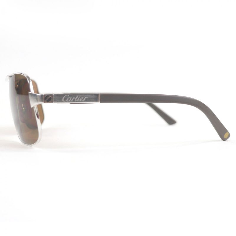Cartier Santos De Two Bridge Eyewear Sunglasses Silver Brown Lens