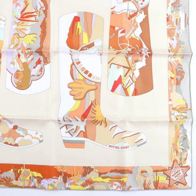 Hermes Kale90 Bottes Story Boots Story 100% Silk Cles Room Orange Cui Gray