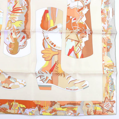 Hermes Kale90 Bottes Story Boots Story 100% Silk Cles Room Orange Cui Gray