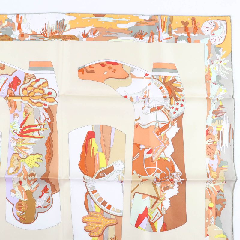 Hermes Kale90 Bottes Story Boots Story 100% Silk Cles Room Orange Cui Gray