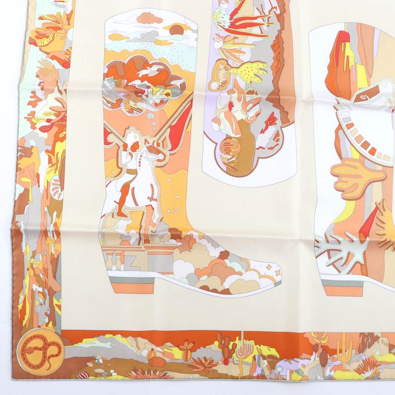 Hermes Kale90 Bottes Story Boots Story 100% Silk Cles Room Orange Cui Gray