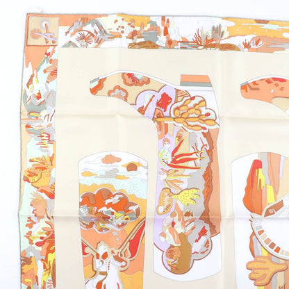 Hermes Kale90 Bottes Story Boots Story 100% Silk Cles Room Orange Cui Gray