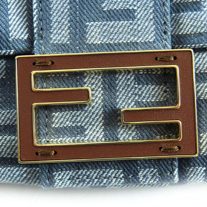 Fendi 2025 8 Bs105 Mamma Baguette Small Denim Zucca Pattern FF Hand Shoulder Bag Gray