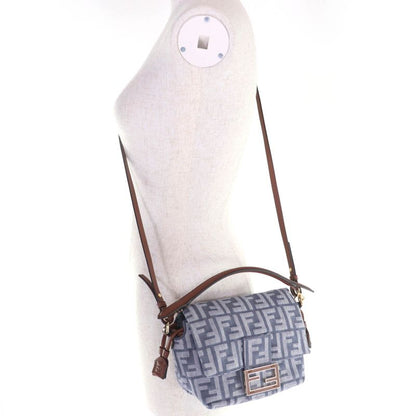 Fendi 2025 8 Bs105 Mamma Baguette Small Denim Zucca Pattern FF Hand Shoulder Bag Gray