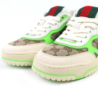 △gucci 785452 Reweb GG Canvas Leather Sneakers White Beige Green 36.5 Box And