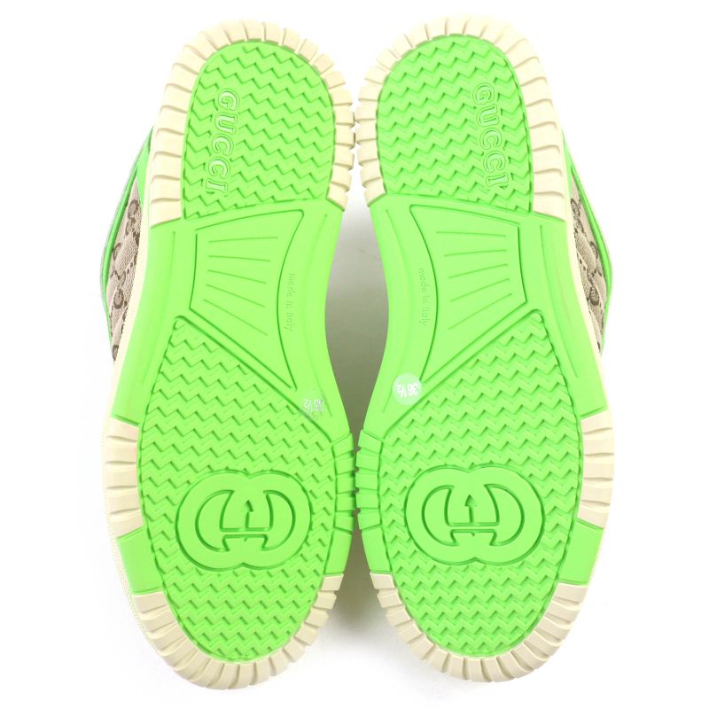 △gucci 785452 Reweb GG Canvas Leather Sneakers White Beige Green 36.5 Box And