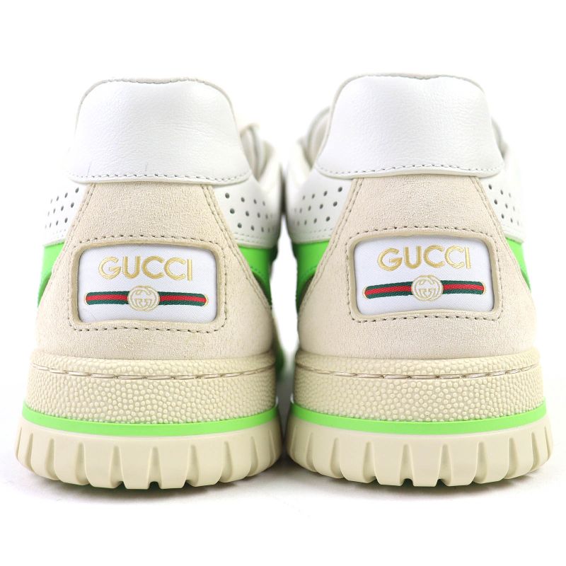 △gucci 785452 Reweb GG Canvas Leather Sneakers White Beige Green 36.5 Box And