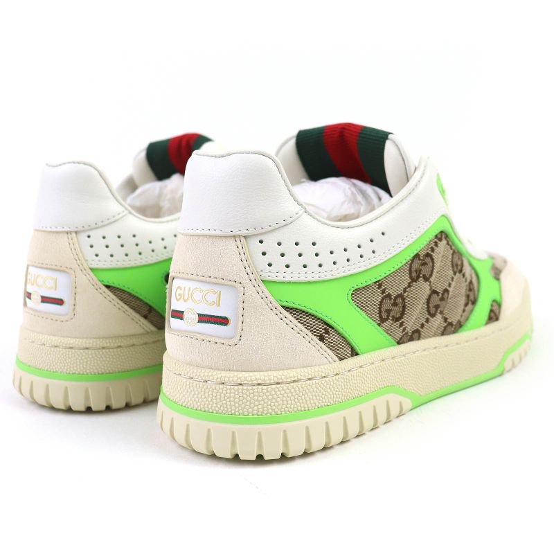 △gucci 785452 Reweb GG Canvas Leather Sneakers White Beige Green 36.5 Box And