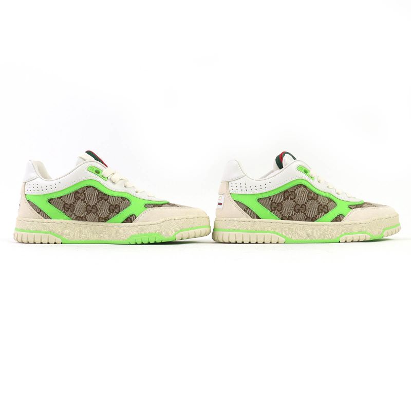 △gucci 785452 Reweb GG Canvas Leather Sneakers White Beige Green 36.5 Box And